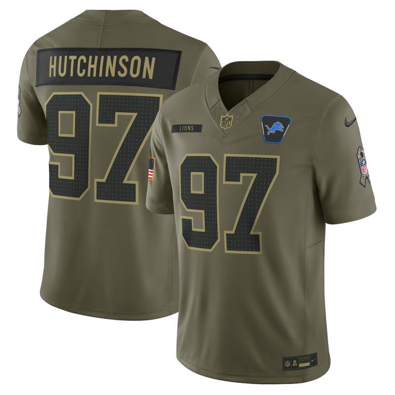 Men NFL Detroit Lions #97 Hutchinson green salute service 2025 Nike jersey